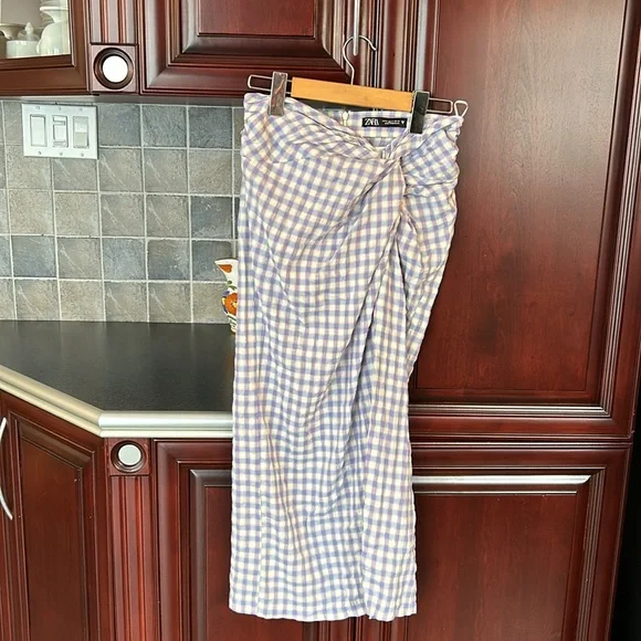 ZARA gingham knot midi skirt size medium - Picture 9 of 13